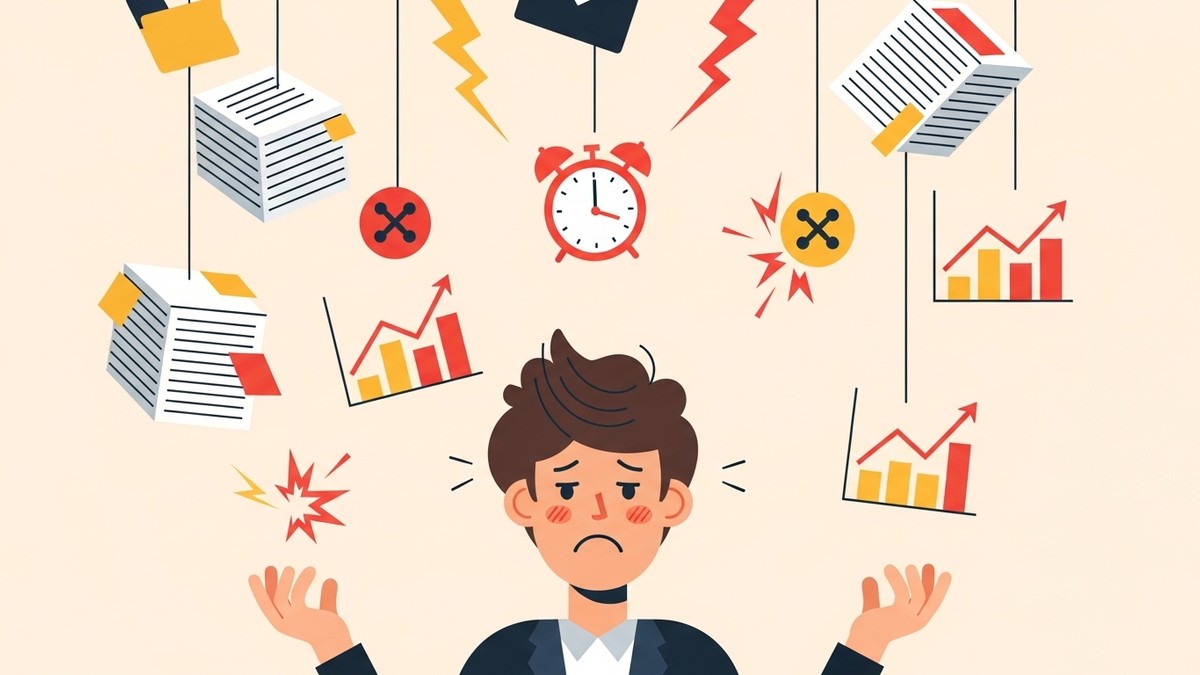 Зображення одного HR-фахівця, що жонглює багатьма завданнями одночасно, символізуючи перевантаження