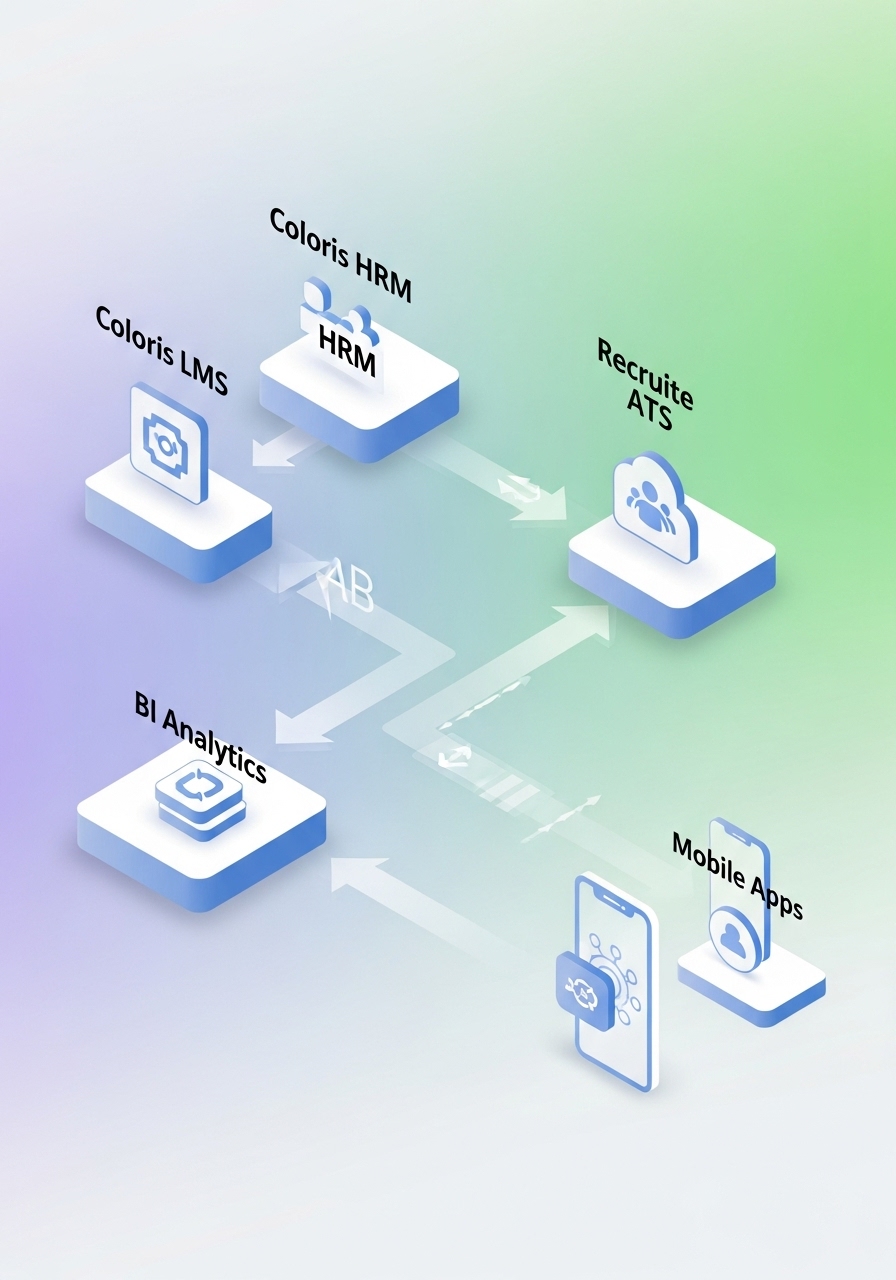 Схема інтеграцій Coloris LMS з Coloris HRM, Recuite та BI