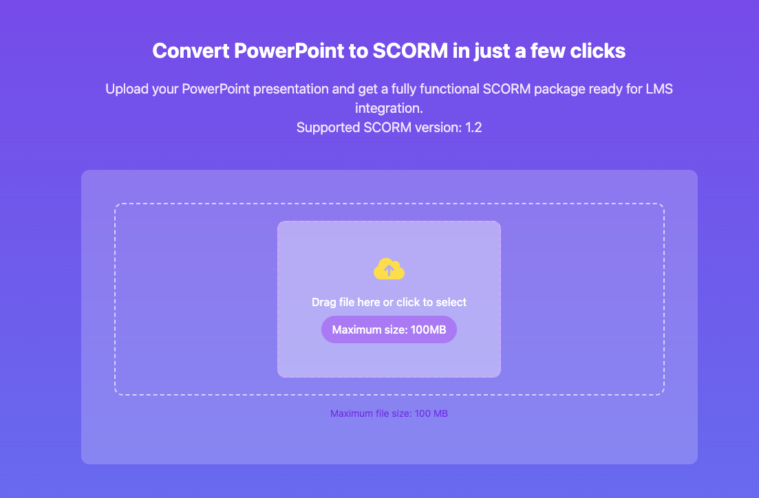 Інтерфейс Scormate для конвертації PowerPoint в SCORM